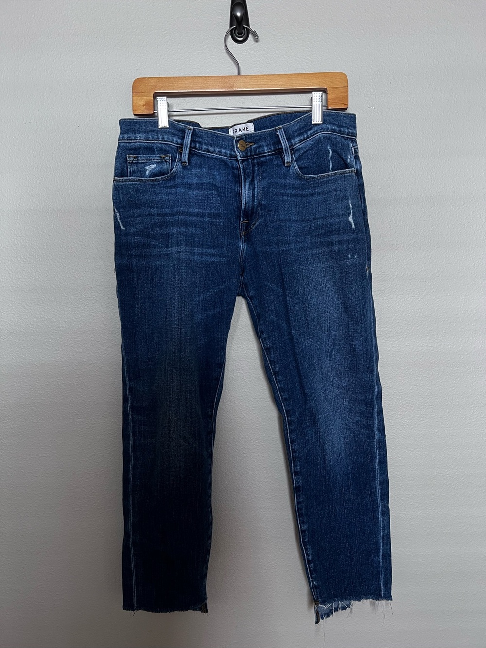FRAME Denim Le Garçon Scorpion High Rise Straight Crop Jeans Distressed Size 28 - Picture 3 of 10